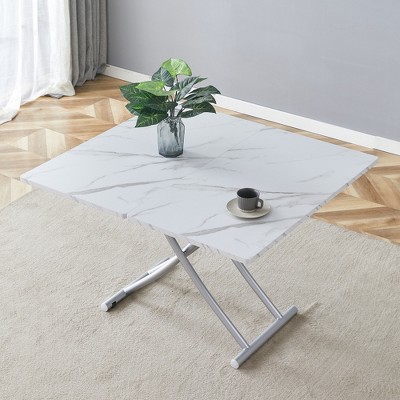 Airsurfer Modern minimalist multifunctional lift table with MDF desktop and silver metal legs,dressing table,coffee table,dining table,office table.
