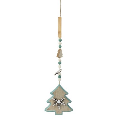 Melrose 19.5" Christmas Tree and Snowflake Drop Christmas Ornament - Green/Beige