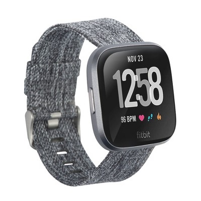 Insten Canvas Woven Fabric Band for Fitbit Versa 2 / 1 / Lite / SE, Replacement Strap, Gray Black