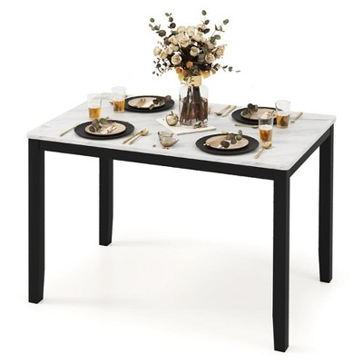 Resenkos Kitchen Table, Dining Table,45 Inch Rectangular Mid Century Dining Table with Faux Marble Tabletop for 4 People-Black & White