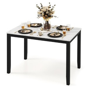 Resenkos Kitchen Table, Dining Table,45 Inch Rectangular Mid Century Dining Table with Faux Marble Tabletop for 4 People-Black & White - 1 of 4
