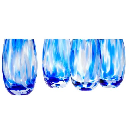 Handblown Eco-Friendly Wine Glasses in Blue (Set of 6), 'Blue Ribbon