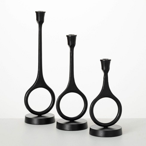 Sullivans 16", 13" & 10" Modern Black Candle Holder Set Of 3, Metal ...