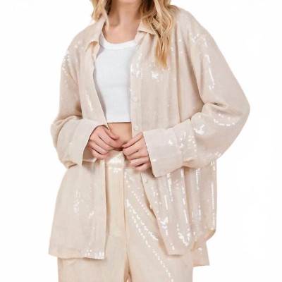 Women's Sequin Oversized Button Up Blouse - GEEGEE