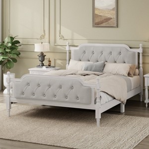 Full/Queen/King Size Platform Bed, Traditional Style Solid Wood Bed Frame with Upholstered Tufted Headboard, No Box Spring Needed - ModernLuxe - 1 of 4