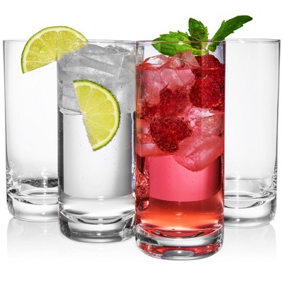 JoyJolt Stella Lead Free Crystal Highball Glasses-Set of 4 Barware Collins Tumbler Cocktail 14.2 oz