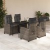 vidaXL 5 Piece Patio Dining Set with Cushions Gray Poly Rattan - 55.1" Table Length Without Footrest 4 Items - 2 of 4