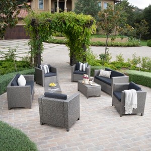 Christopher Knight Home Jenny  Outdoor 8 Piece Wicker Chat Set with Water-Resistant Cushions - 1 of 4