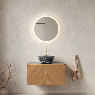 GDFStudio Warren Modern Wall-Mounted 30" Wood Storage Bathroom Vanity with Round Ceramic Basin