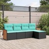 vidaXL 5 Piece Patio Sofa Set with Cushions Black Poly Rattan - Black and Blue Without Table - 2 of 4