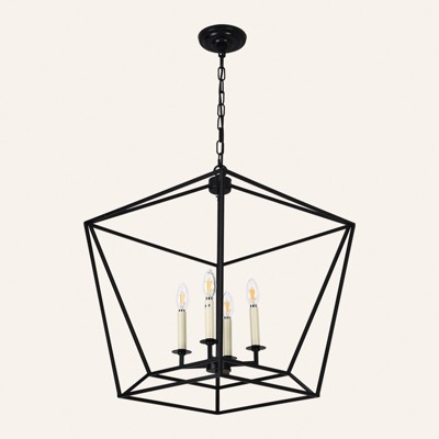 PAKOKULA Farmhouse 4-Light Black Geometric Industrial Chandelier