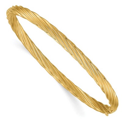 Black Bow Jewelry 4.5mm 14k Yellow Gold Fancy Swirl Hinged Bangle Bracelet , 8 Inch
