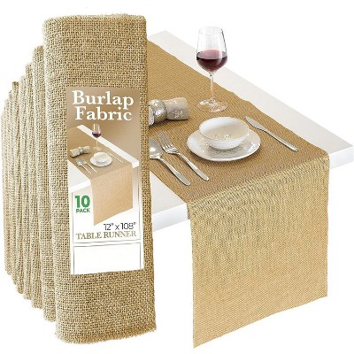 Attop Burlap Table Runners, 12 x 108 Inch - 10 Pack Outdoor Jute Table Runners for Decor Natural Color Edge