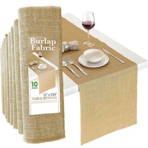Attop Burlap Table Runners, 12 x 108 Inch - 10 Pack Outdoor Jute Table Runners for Decor Natural Color Edge - 1 of 4