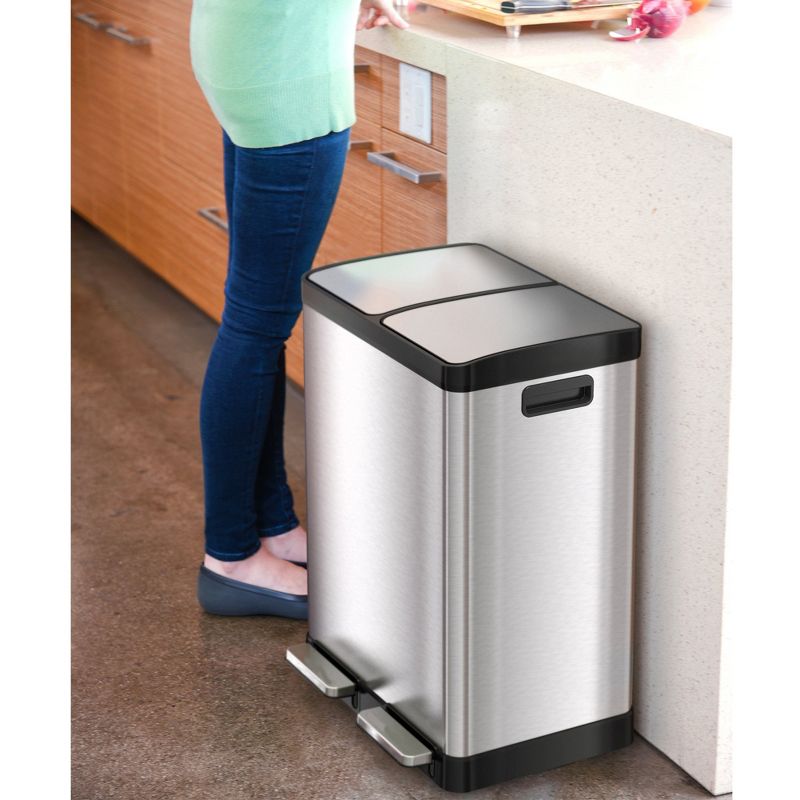 iTouchless Step Pedal Kitchen Trash Can and Recycle Bin Combo with AbsorbX Odor Filter and Removable Inner Buckets 16 Gallon Stainless Steel, 5 of 7