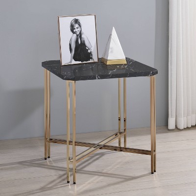 Daxton Black Faux Marble and Gold Metal Square End Table
