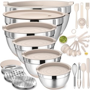 Itopfox Mixing Bowls Set with Airtight Lids Stainless Steel Bowls with Grater Attachments Non-Slip Bottoms & Kitchen Tools Great for Mixing & Serving - 1 of 4