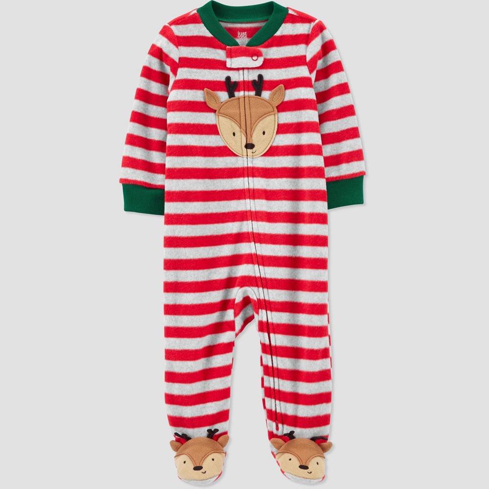 Carter's Just One You Baby Boys' Reindeer Striped Footed Pajama - Red 6M