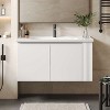 ORRD 36" Wall-Mounted Bathroom Vanity with Ceramic Sink, Soft-Closing Doors, 45° Free-Handle Design & Open Side Shelves, White - 2 of 4