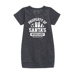 - Instant Message - Property Of Santas Workshop Christmas Graphic Short Sleeve Fleece Dress - 1 of 4