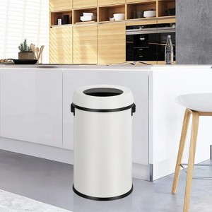 17 Gallon/65 Liter Swing Top Trash Can, Stainless Steel Rubbish Bin, Commercial Grade Waste Container, Round Garbage Can for Outdoor, indoor White - 1 of 4