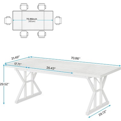 White Farmhouse 71-Inch Rectangular Wood Dining Table for Six