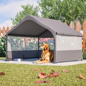 Hrinhom 50"W Extra Large Outdoor Dog House Tent 3-Sided Mesh Windows,Pet Shelter - 1 of 4