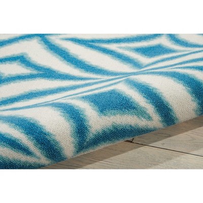 Azure and White Synthetic Rectangular Area Rug with Diamond Pattern