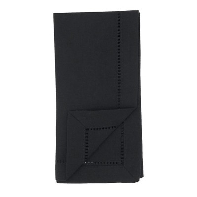 Black Polyester Dinner Napkins with Hemstitched Border, Set of 12