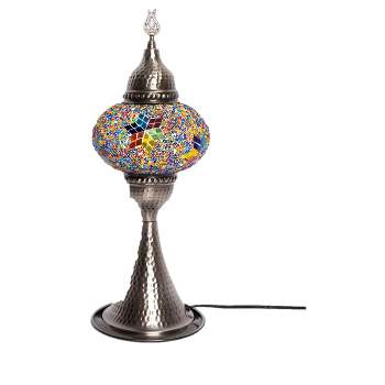 Kafthan 16 in. Handmade Elite Multicolor Little Star Mosaic Glass Table Lamp with Brass Color Metal Base