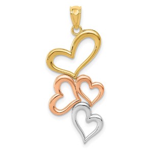 Black Bow Jewelry 14k Yellow Gold, Rose & White Rhodium Plated Multi Heart Pendant, 15mm - 1 of 4