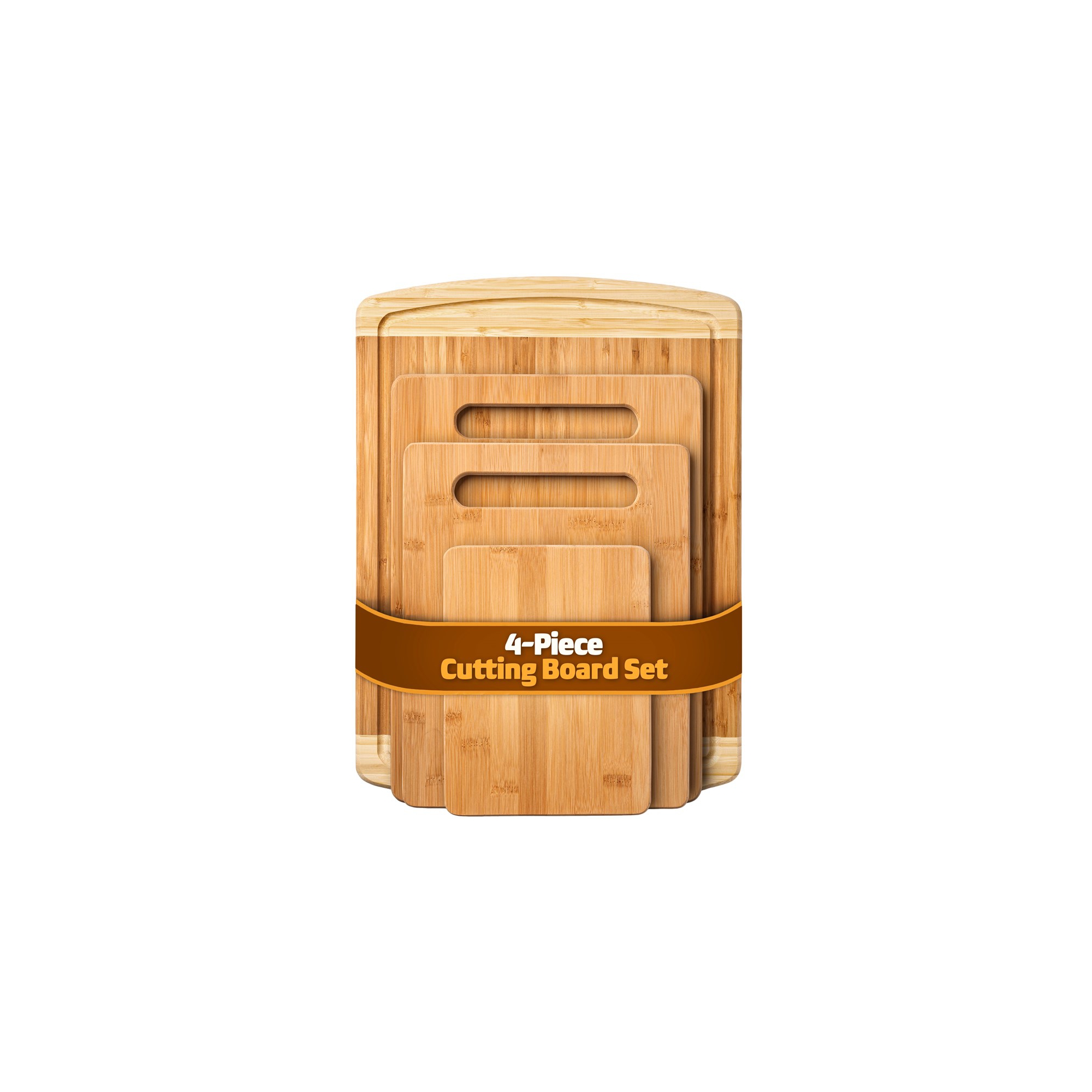 Bamboo Wood Cutting Board Set - Chopping Board with Juice Groove for Meat, Cheese & Vegetables - Butcher Block, Cheese & Charcuterie Board (Set Of 4)