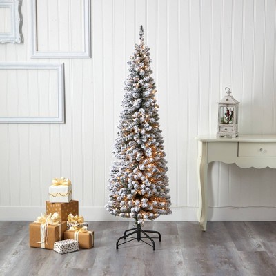 6ft White Flocked Pencil Artificial Christmas Tree with Lights