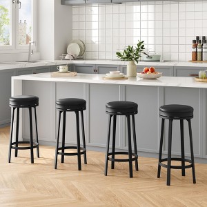 30'' Swivel Bar Stools Set of 4 with Footrest, Modern Counter Height Barstools with PU Leather Upholstered and Metal Frame, Backless Round Bar Stools - 1 of 4