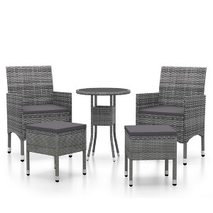 vidaXL 5-Piece Patio Lounge Set - Gray Poly Rattan Furniture with Tempered Glass Tabletop - Outdoor Chairs & stools for Garden - 1 of 4