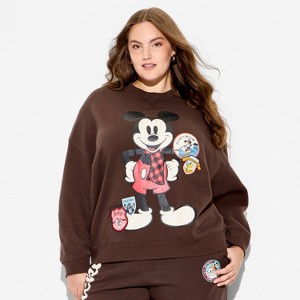 Women's Mickey Mouse OS Fleece Graphic Pullover Sweatshirt - Brown - 1 of 3