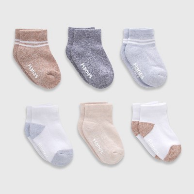 Hanes Baby 6pk PURE Comfort with Organic Cotton Solid Ankle Socks - White/Gray 6-12M