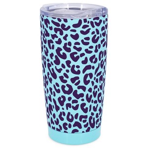 Elanze Designs 20 oz Stainless Steel On the Go Insulated Travel Tumbler With Push Top Lid, Royal Purple Cheetah Leopard Print Sky Blue - 1 of 4