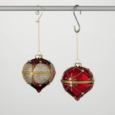 3.75"H Sullivans Dark Red Ball Box Christmas Ornaments Set of 2, Christmas Tree Decor