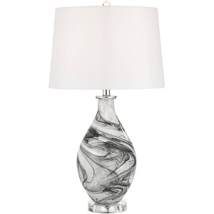 Possini Euro Design Marisa 27 1/2" Tall Modern Table Lamp Gray Swirl Finish Art Glass Single White Shade Living Room Bedroom Bedside Nightstand House - 1 of 4