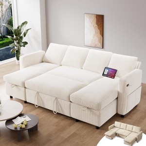 Vipbear 81" L/U Shaped Pull Out Couches for Living Room with Storage Chaise, USB Port&Cupholder - 1 of 1