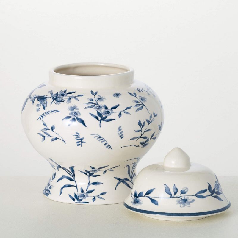 Sullivans 9.5" Blue Floral Ginger Jar, Ceramic, 4 of 5