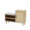 Homhougo Natural Rattan Shoe Storage Bench with Upholstered,2-in-1 Shoe Cabinets with Adjustable Shelf Brown - 3 of 4