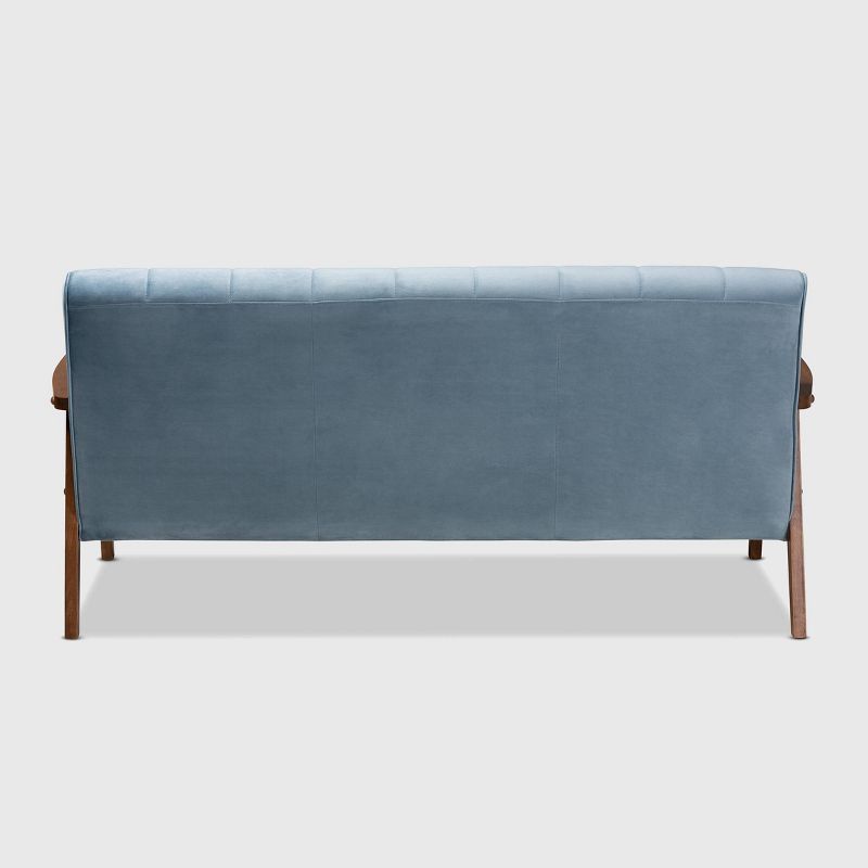 Asta Velvet Upholstered Wood Sofa Light Blue/Walnut - Baxton Studio, 5 of 11