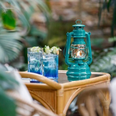 Teal Galvanized Steel Outdoor Kerosene Hurricane Lantern, 10 Inches