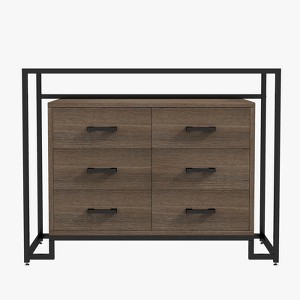 6 Drawers Dresser, Steel Tempered Glass Triamine Board Raised Bottom Six Drawer Storage Cabinet ， for Living Room Bedroom - 1 of 4