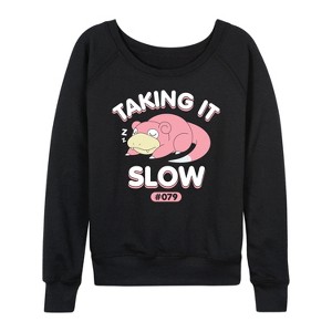 Women's - Pokémon - Slowpoke Taking It Slow Lightweight French Terry Wide Neck Long Sleeve Shirt - 1 of 4
