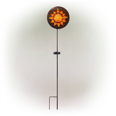 Alpine 40" Solar Sun Metal Garden Stake with LED Lights Yellow