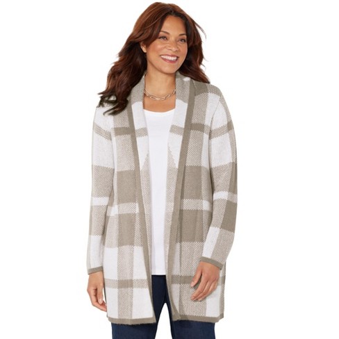 Catherines Women s Plus Size Country Village Sweater Cardigan 3x Chai Latte Buffalo Plaid Target