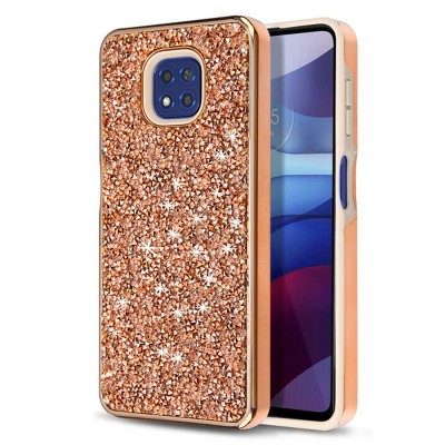 MyBat Encrusted Rhinestones Hybrid Case Compatible With Motorola Moto G Power (2021) - Electroplated Rose Gold / Rose Gold